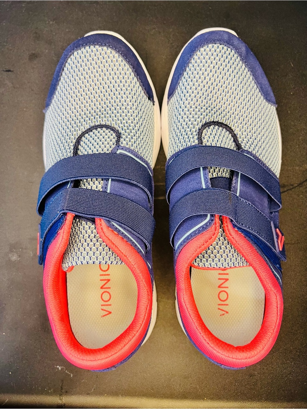 Vionic Navy, Light Blue and Coral Hook-and-Loop Sneakers